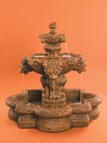 Fiore Stone Courtyard Lion Fountain with Basin in Cast Stone