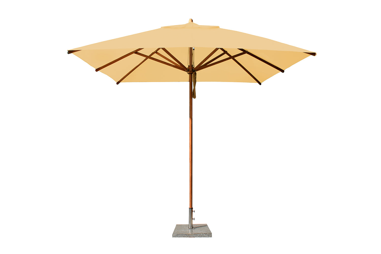 Bambrella Levante 8.5' Square Bamboo Outdoor Umbrella with Pulley Lift – No Tilt, 2" Pole, 8 Ribs, 2.6m SQ-L