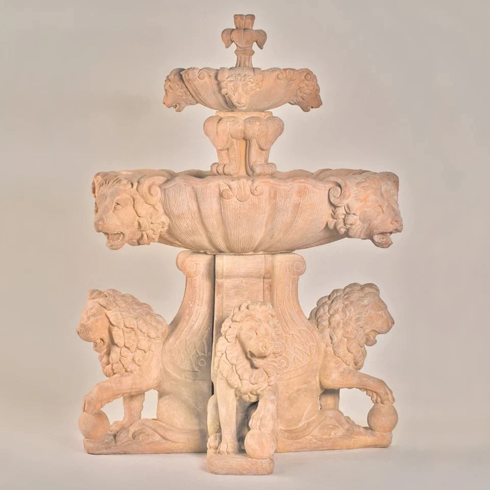 Fiore Stone 2 Tier Large Lion Fountain in Cast Stone - 257-F