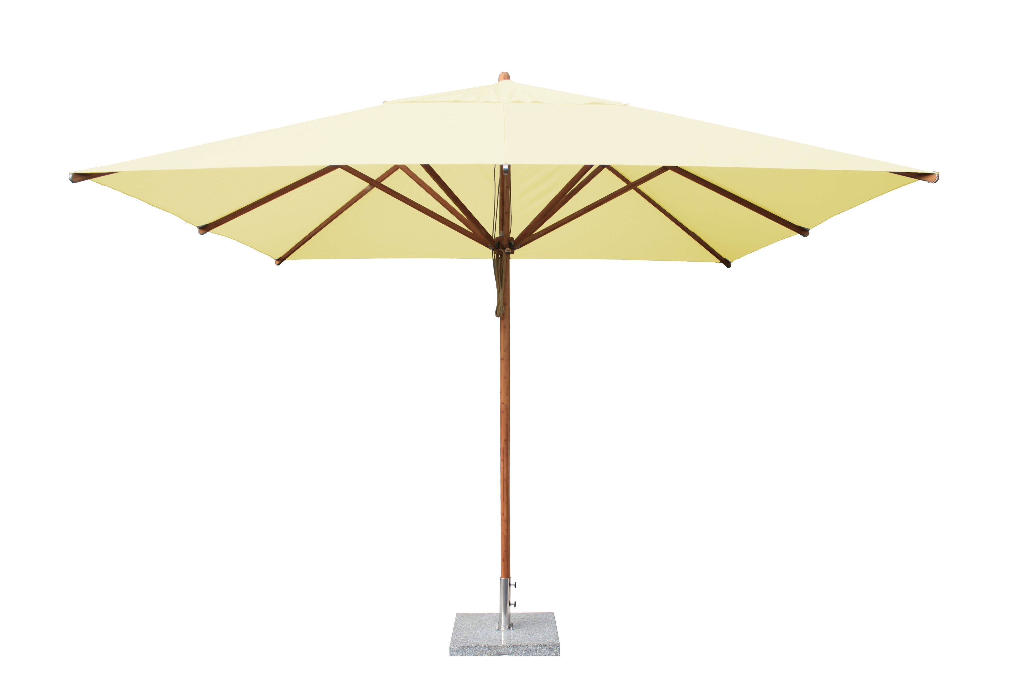 Bambrella Levante 11' Square Bamboo Outdoor Umbrella with Pulley Lift – No Tilt, 3.4m SQ-L