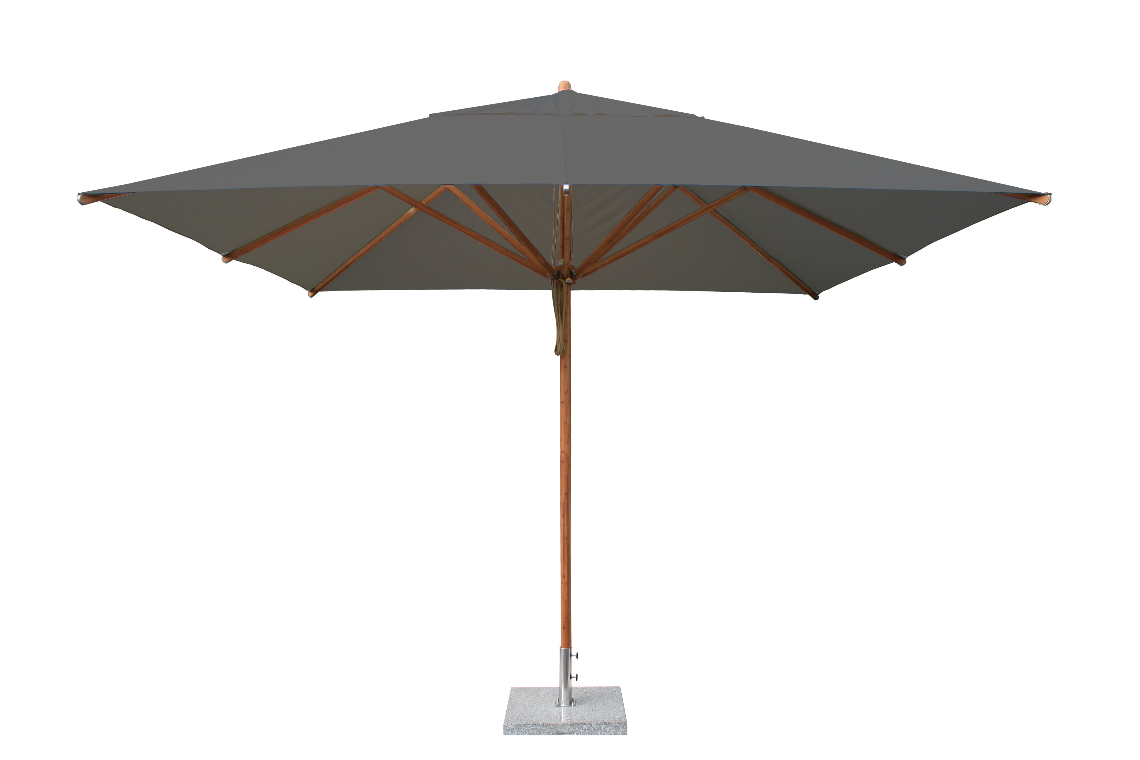 Bambrella Levante 11' Square Bamboo Outdoor Umbrella with Pulley Lift – No Tilt, 3.4m SQ-L