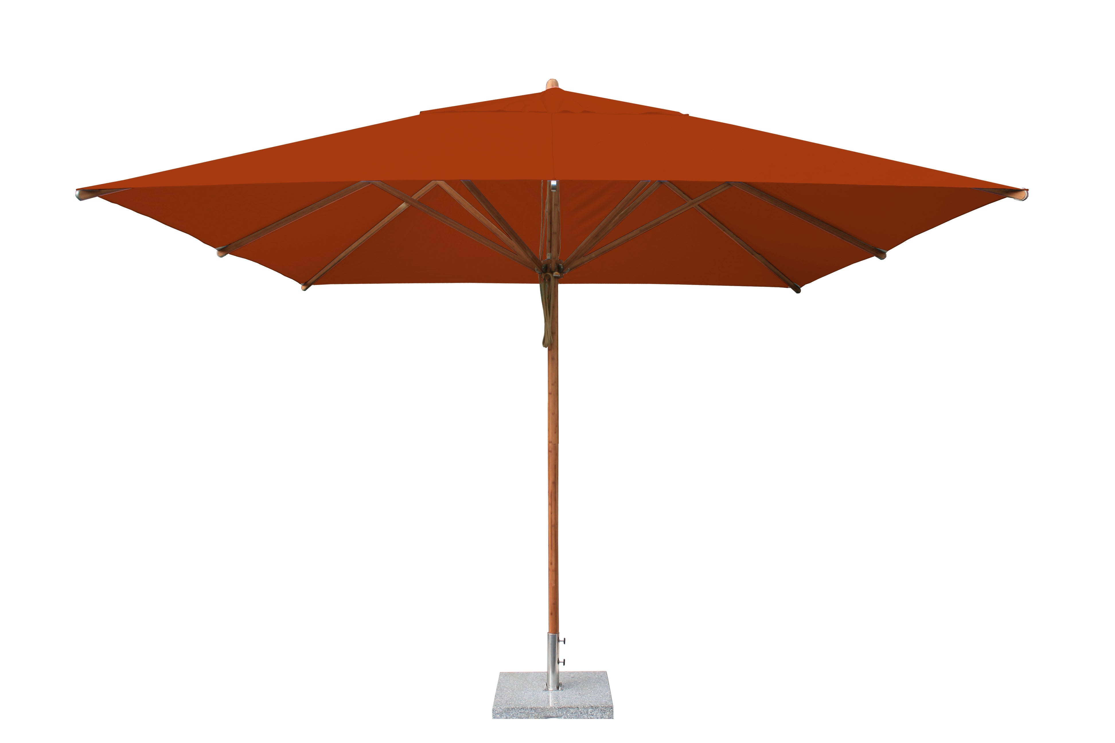 Bambrella Levante 11' Square Bamboo Outdoor Umbrella with Pulley Lift – No Tilt, 3.4m SQ-L