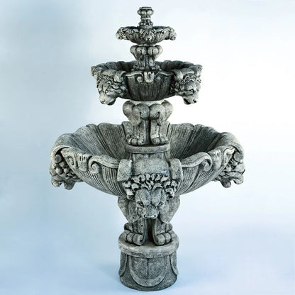 Fiore Stone 3 Tier Lion Fountain in Cast Stone - 257-FM & 257-FMB
