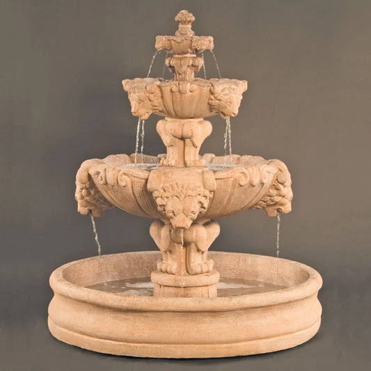 Fiore Stone 3 Tier Lion Fountain in Cast Stone - 257-FM & 257-FMB