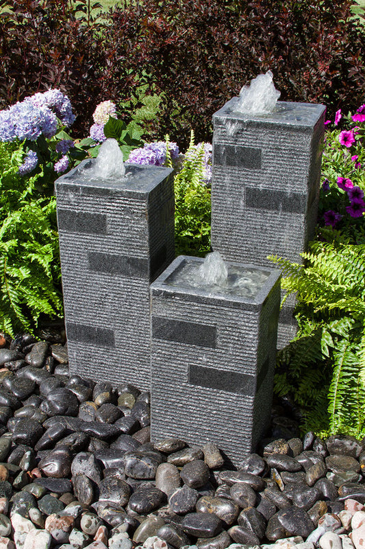 Blue Thumb Triple Polished Granite Block Towers Fountain - Complete Kit