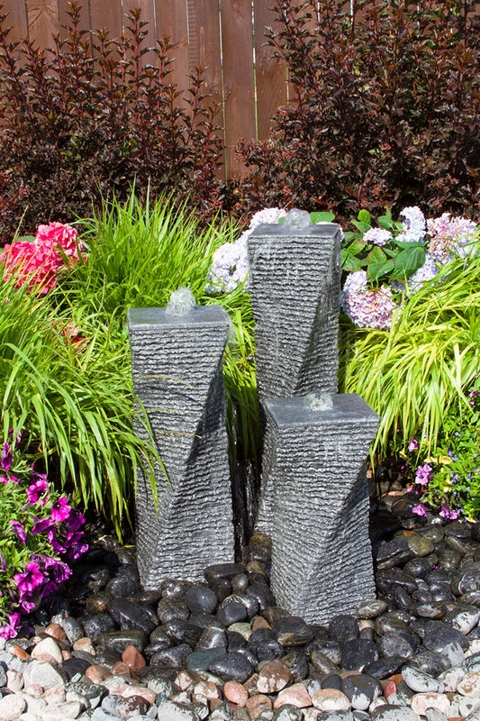 Blue Thumb Chiseled Granite 3-Piece Twist Fountain