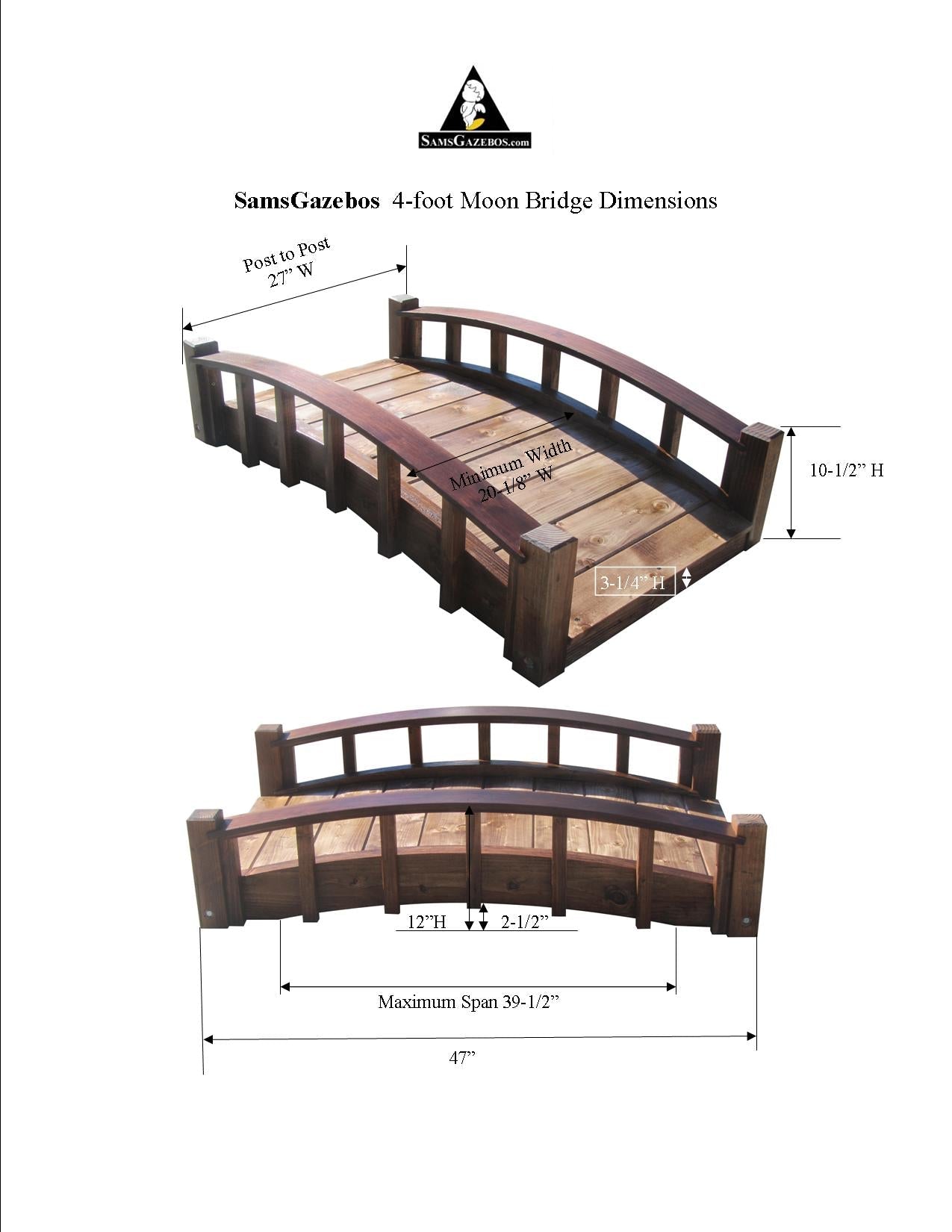 Japanese Wooden Garden Bridge 4 ft.