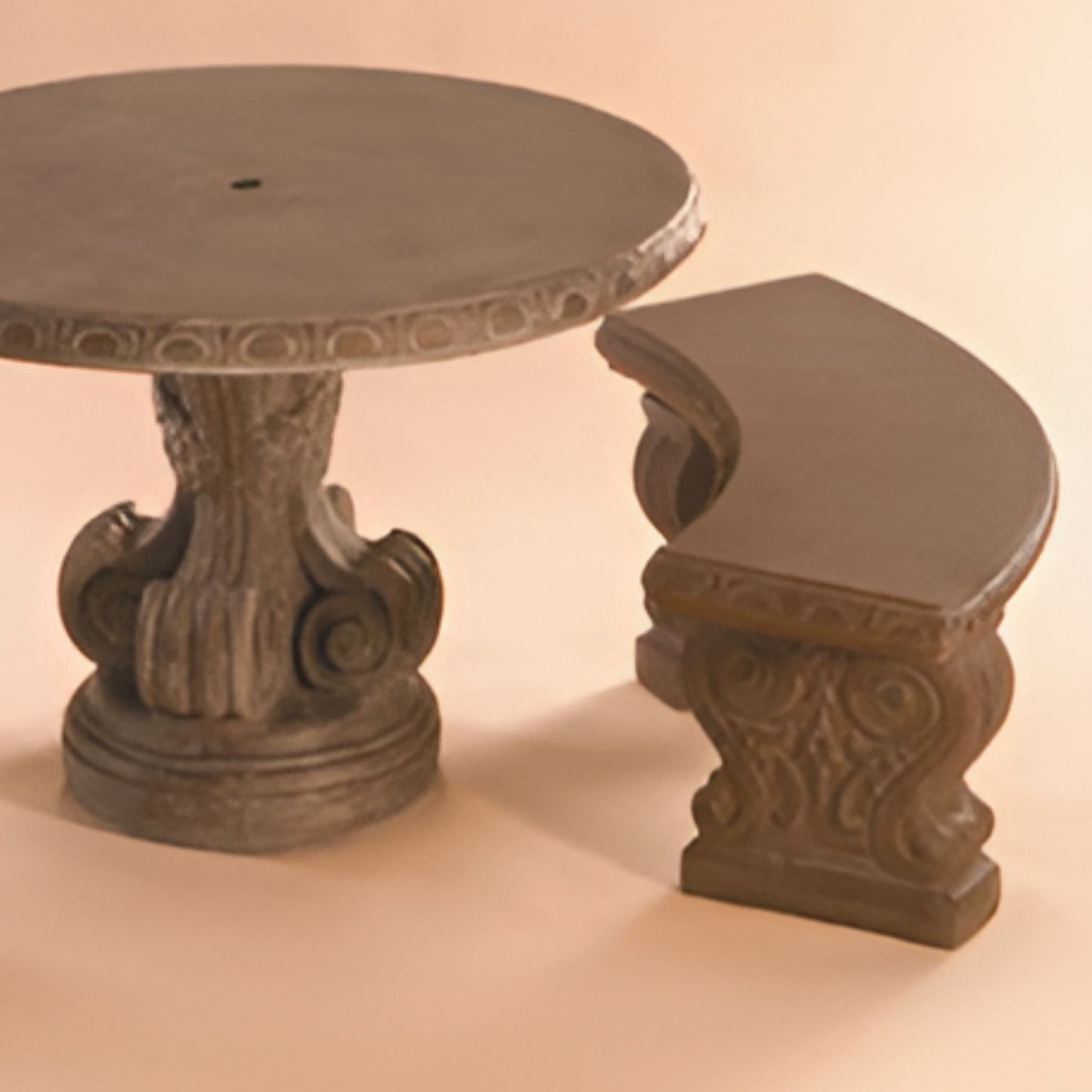 Fiore Curved Concrete Benches + Table Set