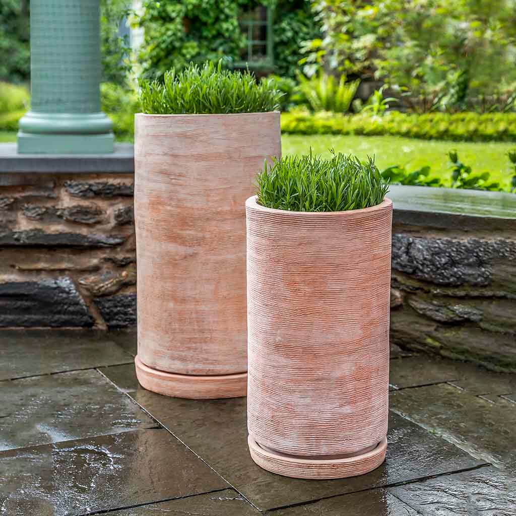 Campania International Sgraffito Tall Planter in Terra Cotta set of 2