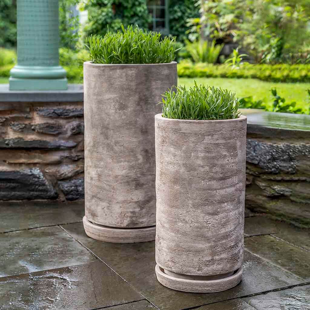 Campania International Sgraffito Tall Planter in Antico Terra Cotta