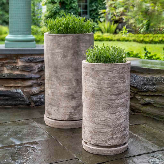 Campania International Sgraffito Tall Planter in Antico Terra Cotta