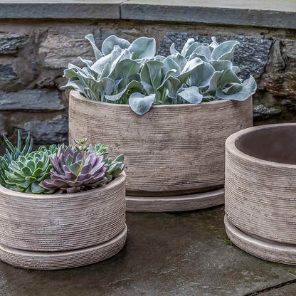 Campania International Sgraffito Low Planter in Antico Terra Cotta