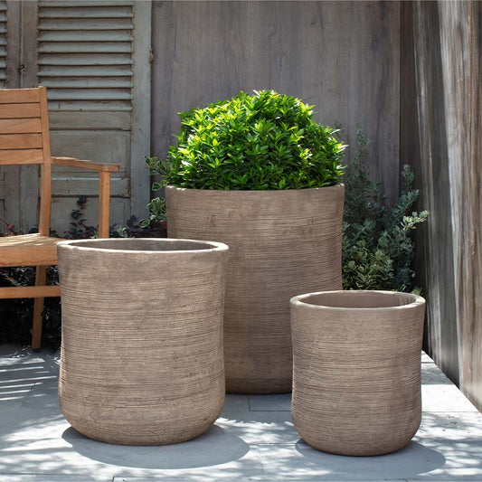 Campania International Aspen Planter in Brown Terra Cotta set of 3