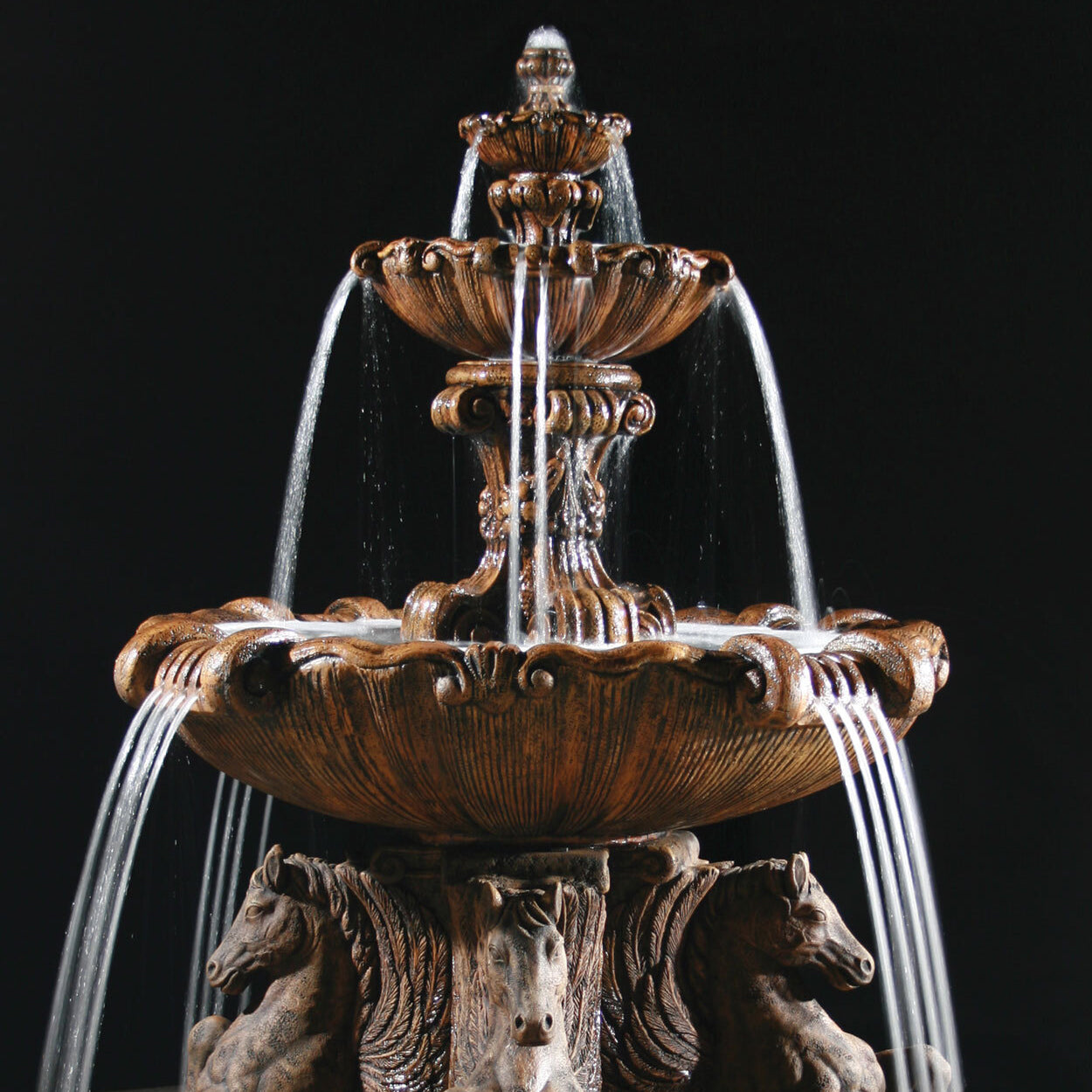 Fiore Stone 2-Tier Cavalli Outdoor Fountain With 12 Foot Bracci Basin