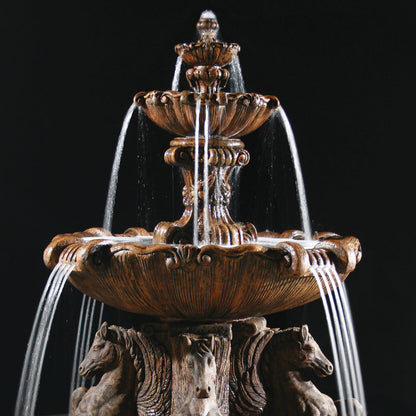 Fiore Stone 2-Tier Cavalli Outdoor Fountain With 12 Foot Bracci Basin