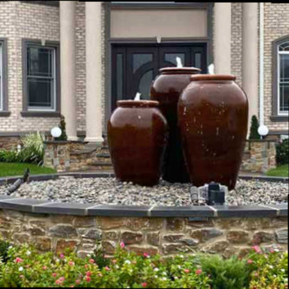 Blue Thumb Triple Tuscany Vase "Crimson Brown" Water Fountain