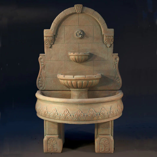 Fiore Stone Bavarian Wall Fountain with Pedestal in Cast Stone