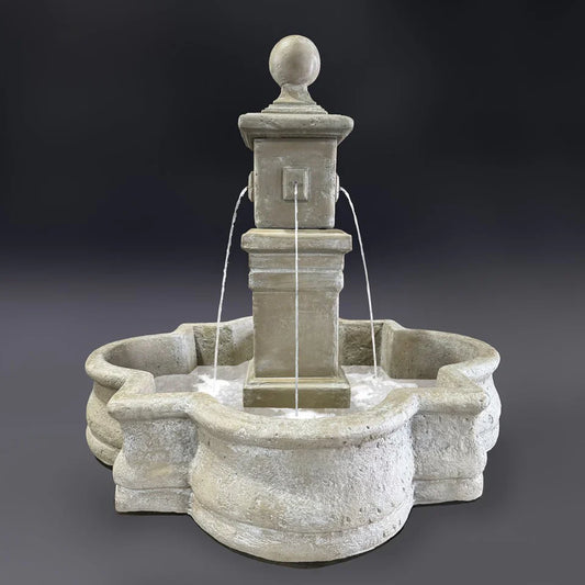 Fiore Stone Bella Fountain with 66" Quatrefoil Basin in Cast Stone