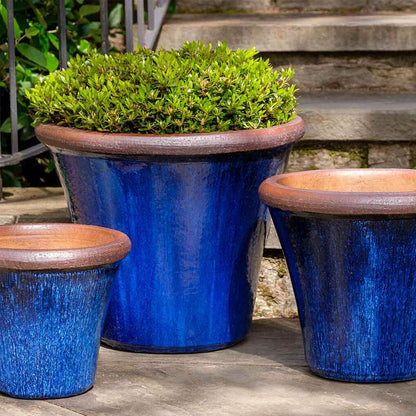 Campania Brighton Glazed Terra Cotta Planter Set of 3 in Riviera Blue