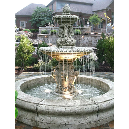 Fiore Stone Cavalli 2 Tiered Fountain with Basin in Cast Stone