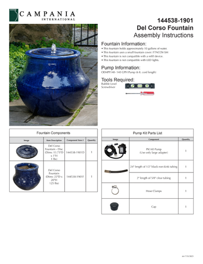 Campania International Del Corso Glazed Fountain - Riviera Blue - S/1