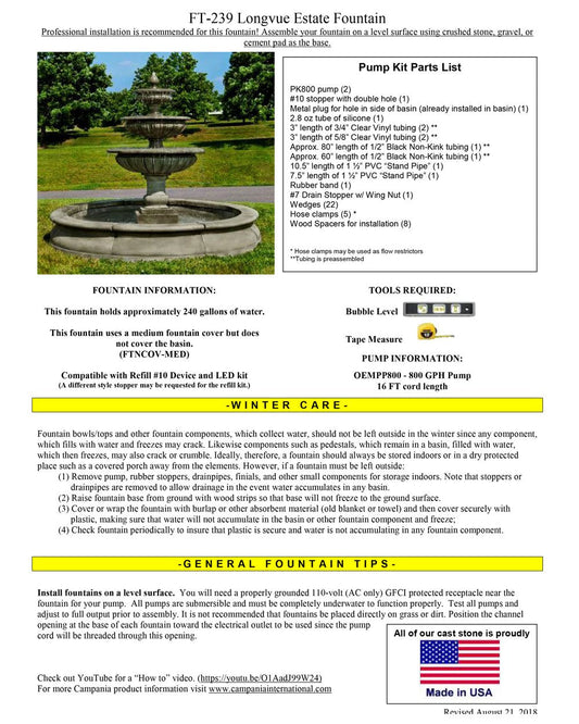 Campania International Estate Longvue Water Fountain With Pool