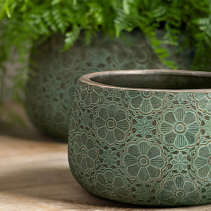 Campania Etched Daisy Set of 4 | Cold Painted Terra Cotta Planter