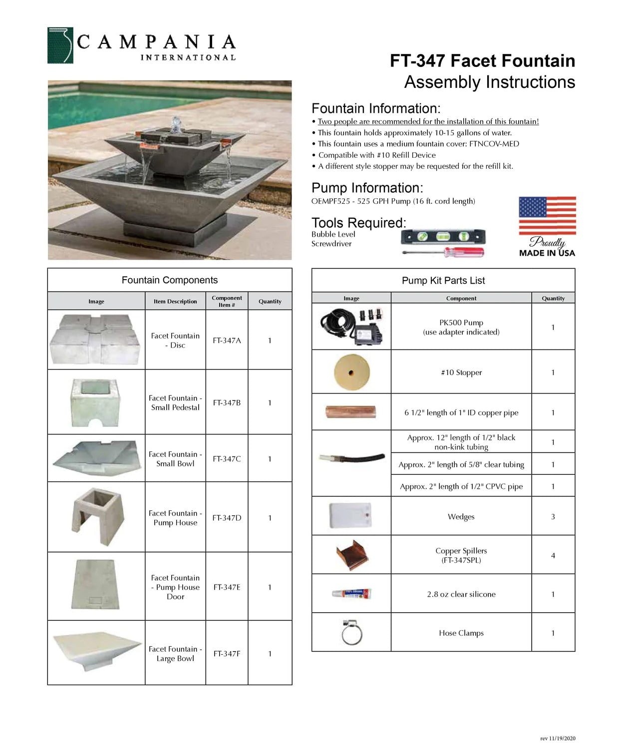 Campania International Square Facet Modern Fountain