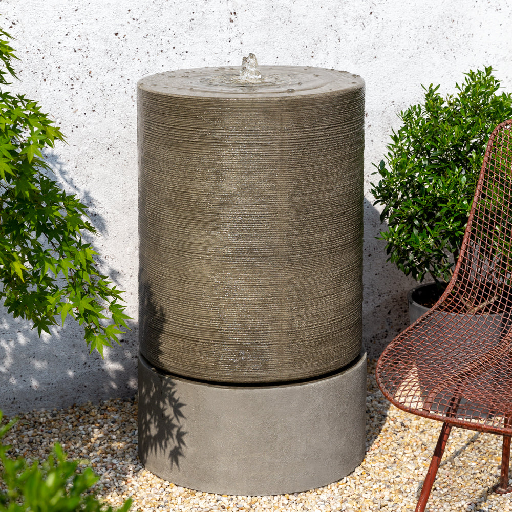 Campania Large Ribbed Cylinder Garden Fountain