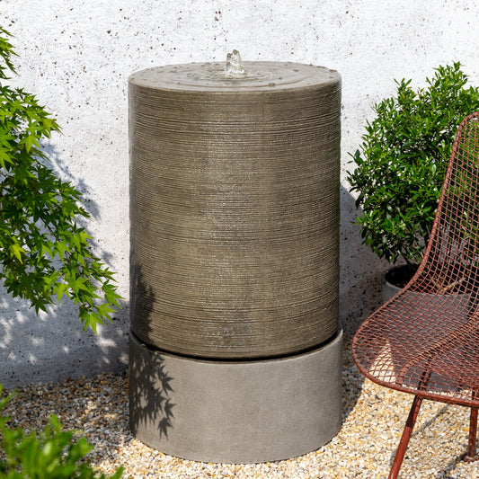 Campania Large Ribbed Cylinder Garden Fountain