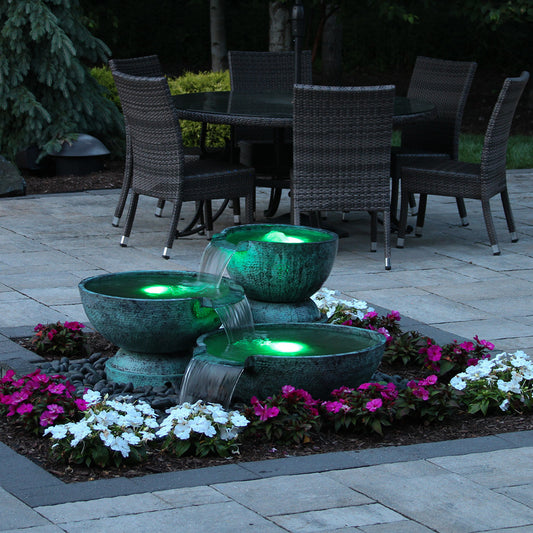 Blue Thumb Triple Spillway Brass Bowl Fountain