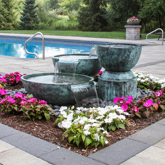 Blue Thumb Triple Spillway Brass Bowl Fountain