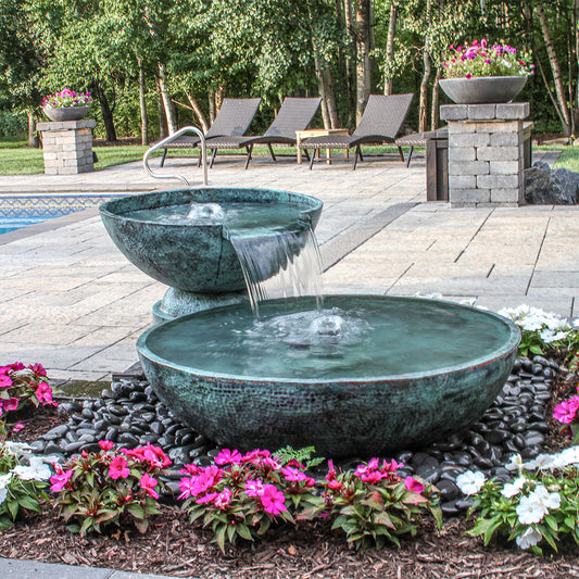 Blue Thumb Double Spillway Brass Bowl Fountain