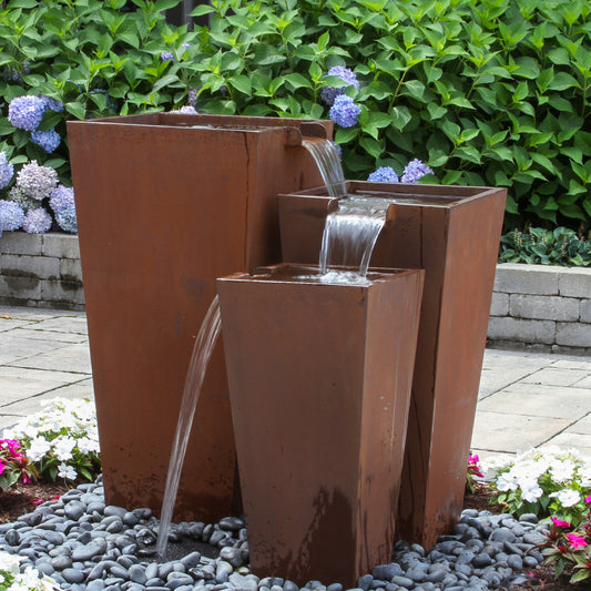 Blue Thumb Triple Corten Steel "Rusted" Urn Fountain Kit