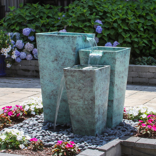 Blue Thumb Triple Tapered Square Brass Urn Fountain