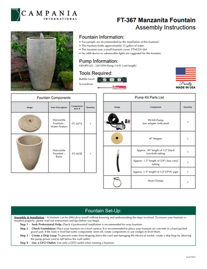 Campania International Manzanita Outdoor Water Fountain