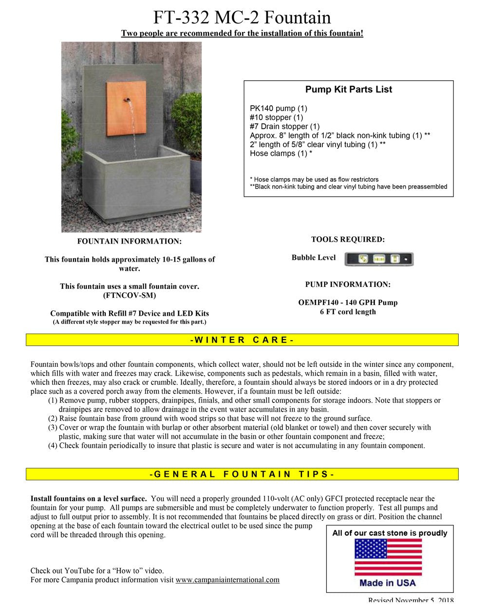 Campania International MC-2 Outdoor Wall Fountain - Copper