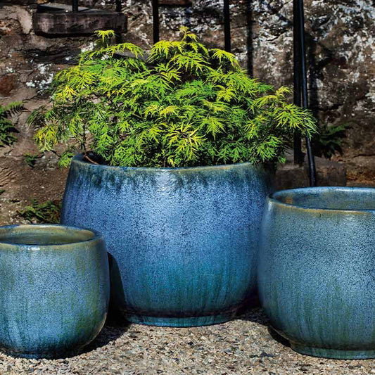 Campania Martine Planter Set of 3 in Blue Pearl | Glazed Terra Cotta