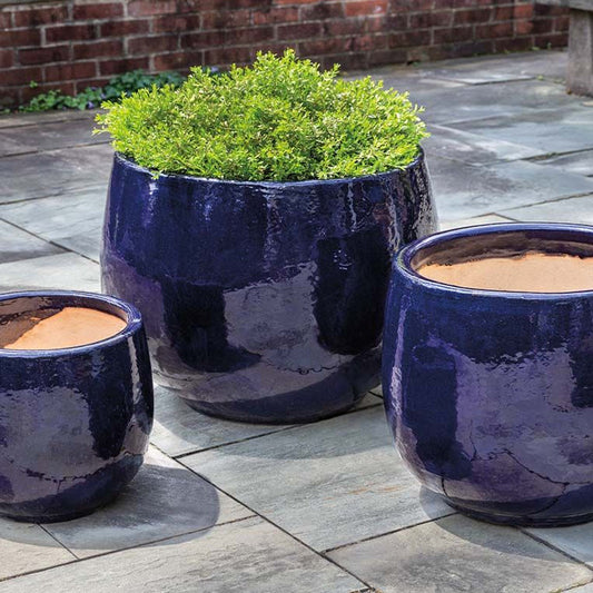 Campania Martine Planter Set of 3 in Sapphire | Glazed Terra Cotta