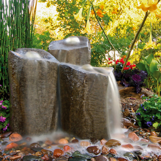 Blue Thumb Triple Column GFRC Boulder Fountain - Complete Kit