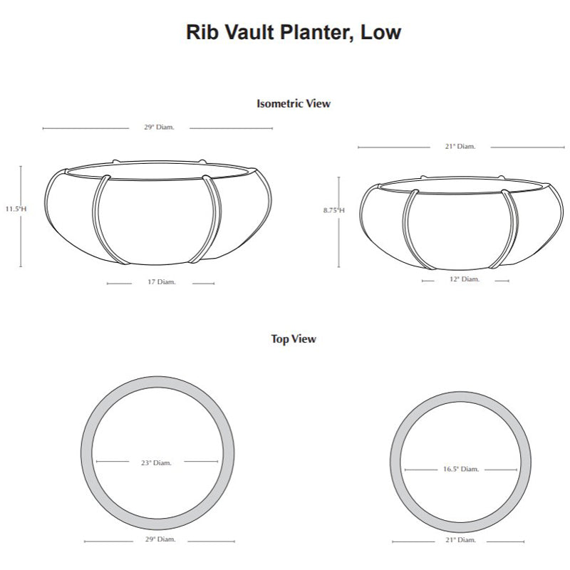 Campania Rib Vault Planter Low Nested Set of 2 | Glazed Collection