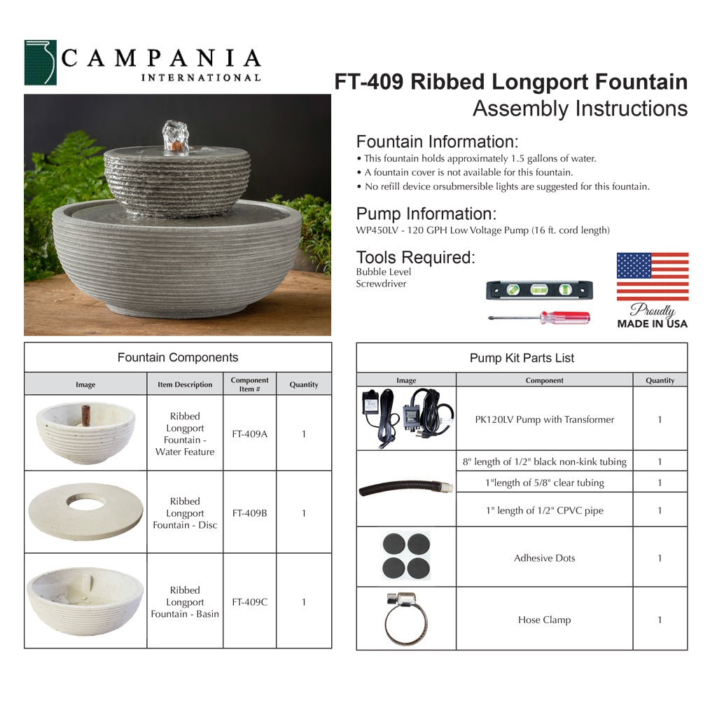 Campania International Ribbed Longport Outdoor Water Fountain