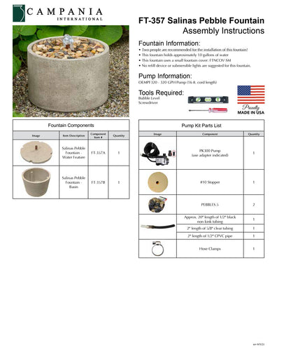 Campania International Salinas Pebble Garden Water Fountain