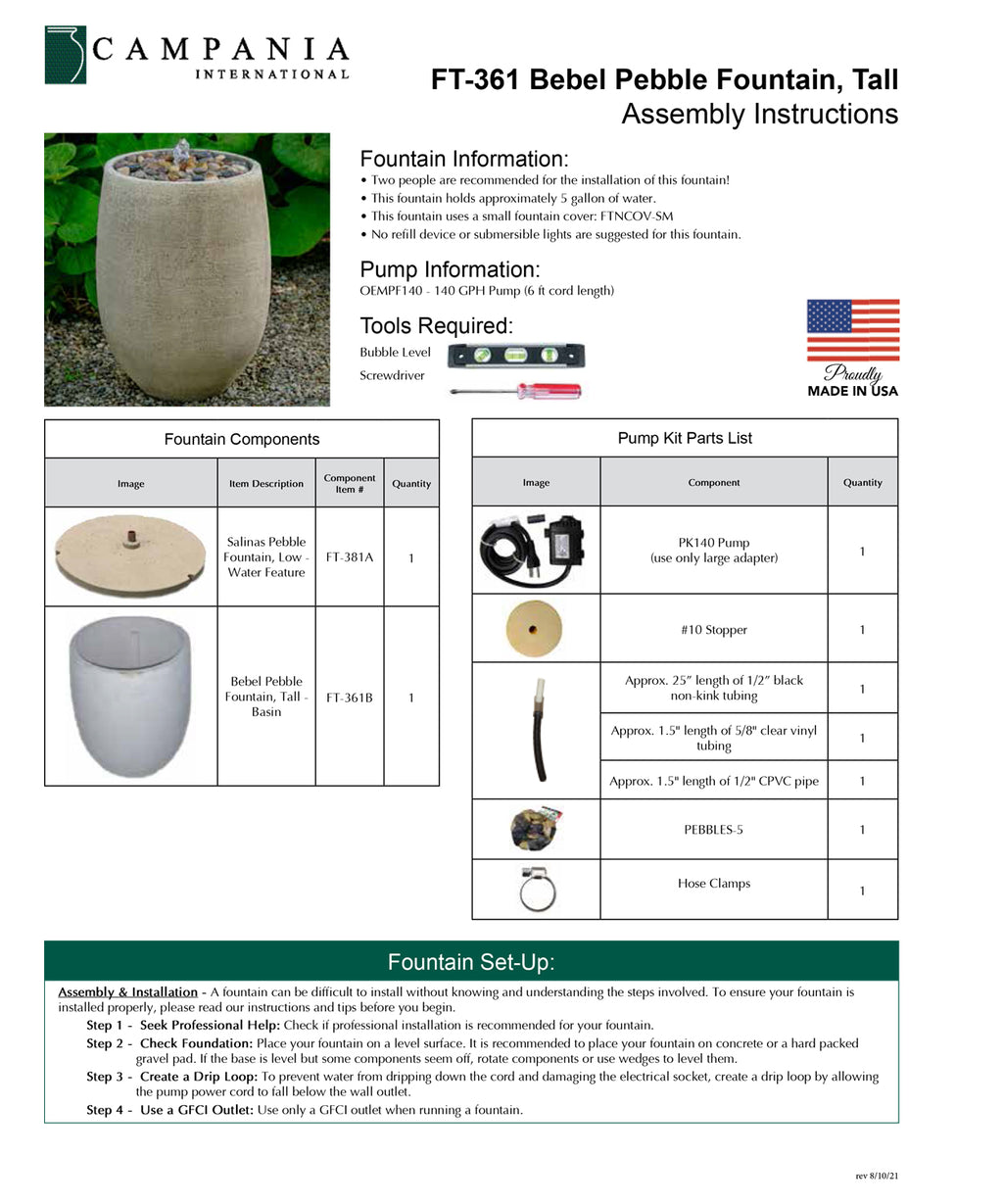 Campania International Bebel Pebble Fountain, Tall