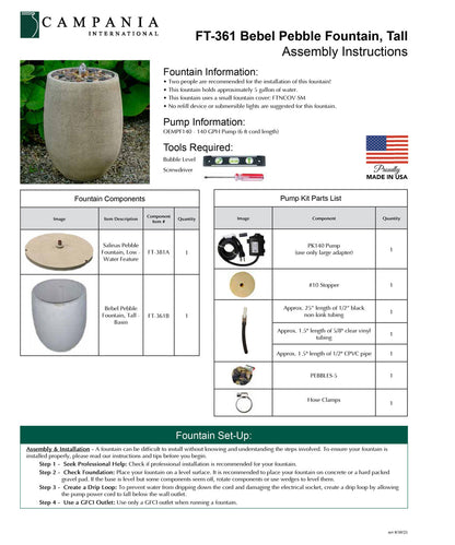 Campania International Bebel Pebble Fountain, Tall