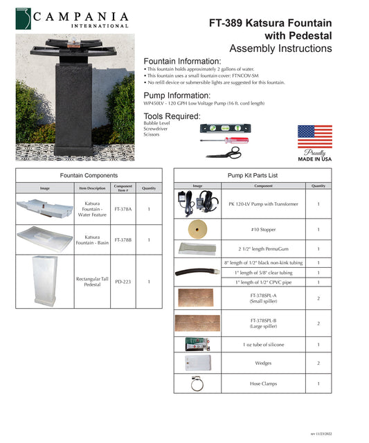 Campania International Katsura Fountain with Pedestal