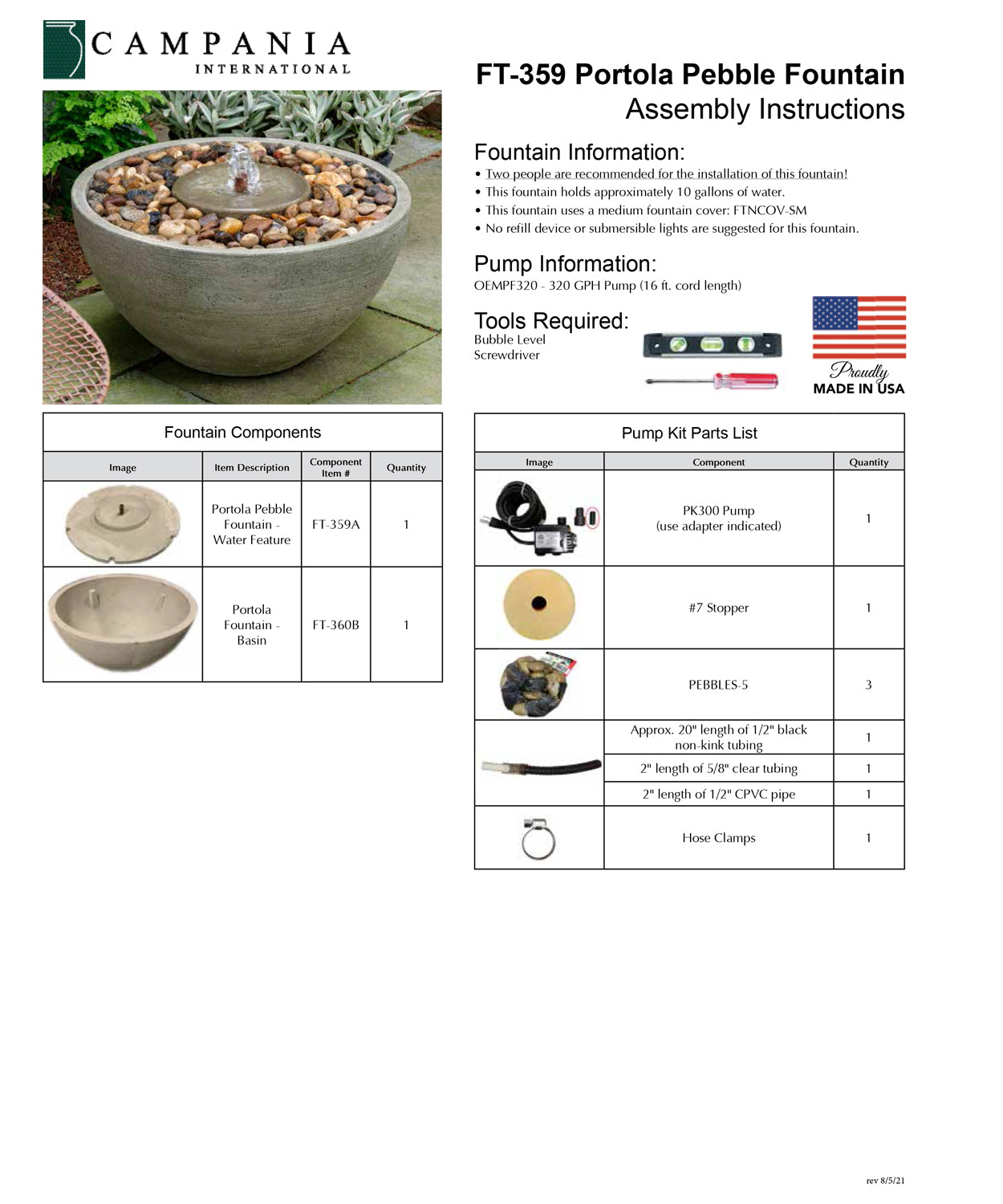 Campania International Portola Pebble Outdoor Water Fountain