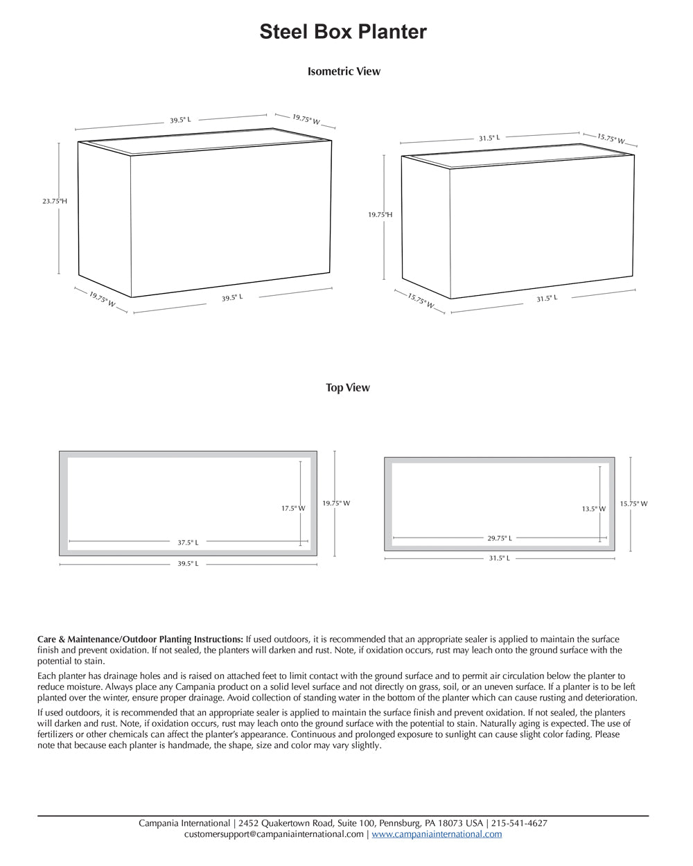 Campania Steel Box Planter Set of 2 | Lightweight Steel Collection