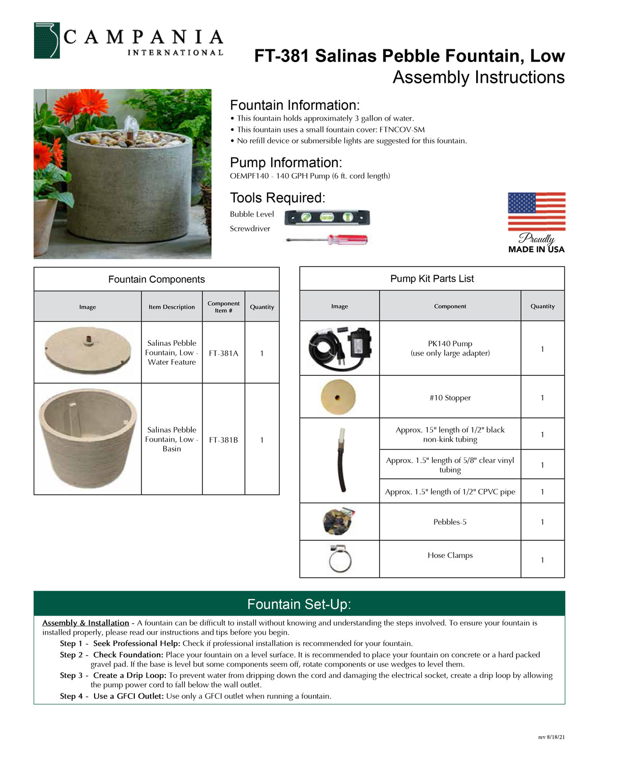 Campania International Salinas Pebble Fountain, Low