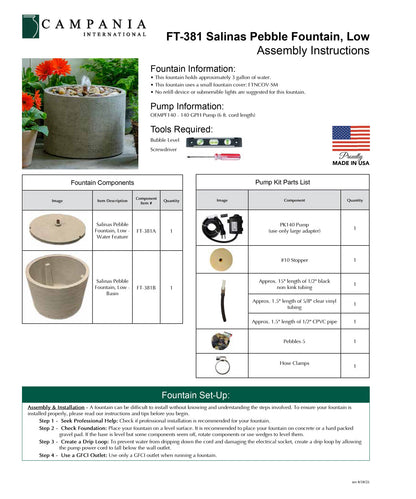 Campania International Salinas Pebble Fountain, Low